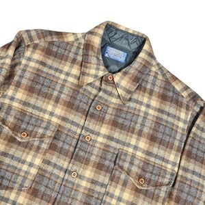Vintage 1960s Pendleton Pure Virgin Wool Plaid Shirt - Quilted Lined - USA